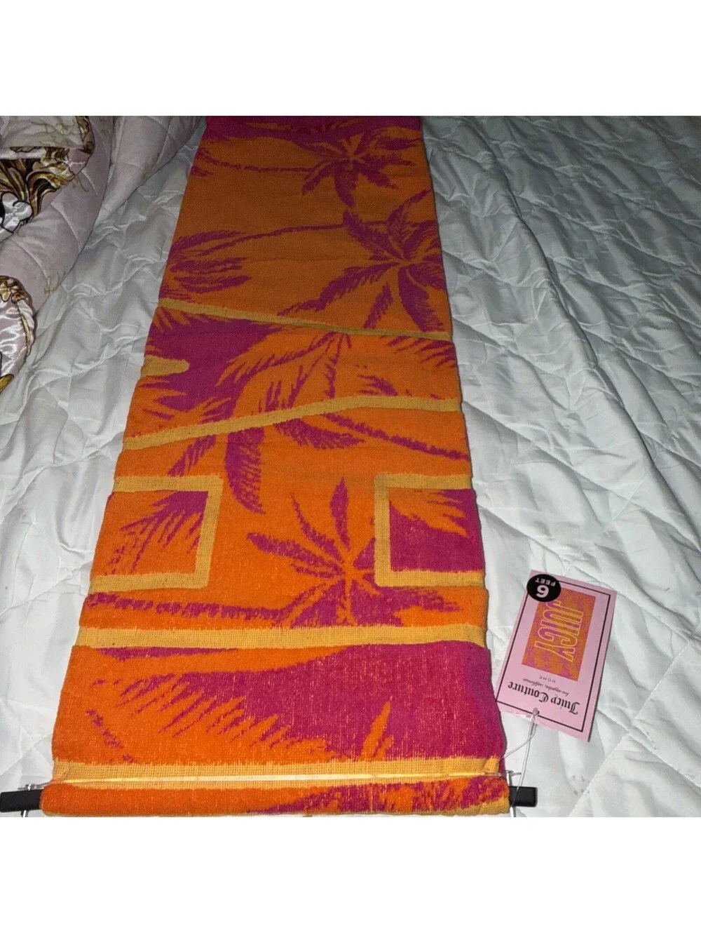 Juicy Couture Palm Tree Beach Towel Pink Orange 36x72 Cotton NWT